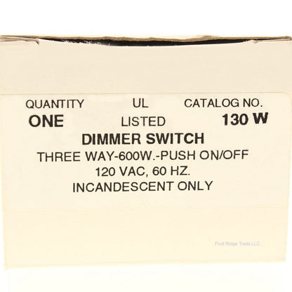 Unenco 3-Way White Rotary Dimmer Switch 600W Push ON/OFF Incandescent Only 120V
