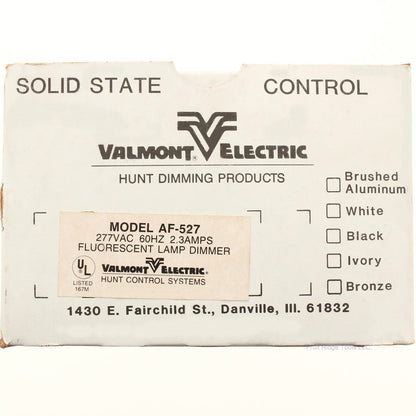 Valmont Electric Hunt 2.3A Silver Black AF-527 Fluorescent Lamp Dimmer 277V 60Hz