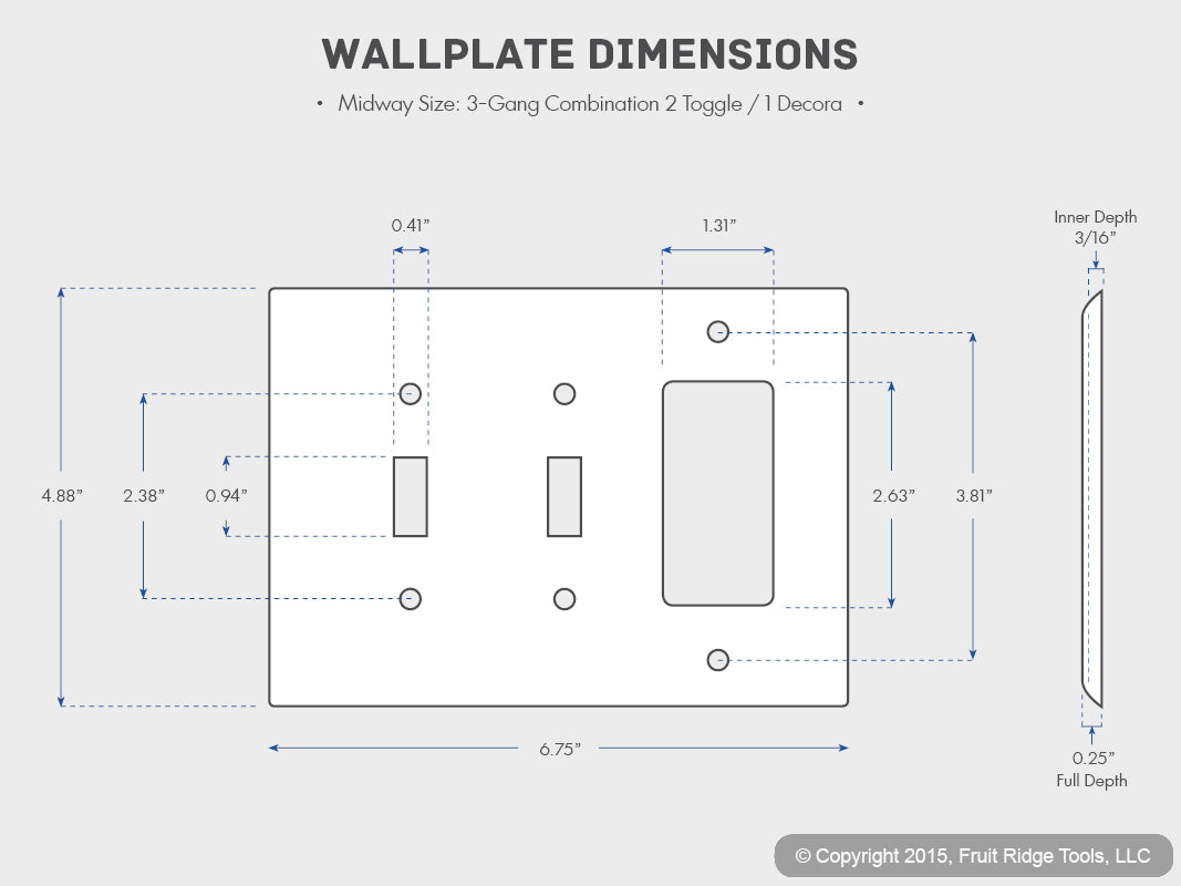 Cooper PJ226LA Lt Almond 3-Gang Toggle Decorator Unbreakable Mid-Size Wallplate