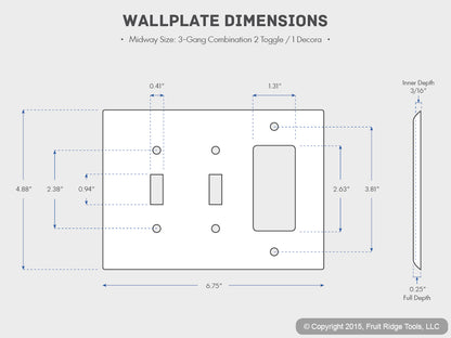 Cooper PJ226LA Lt Almond 3-Gang Toggle Decorator Unbreakable Mid-Size Wallplate