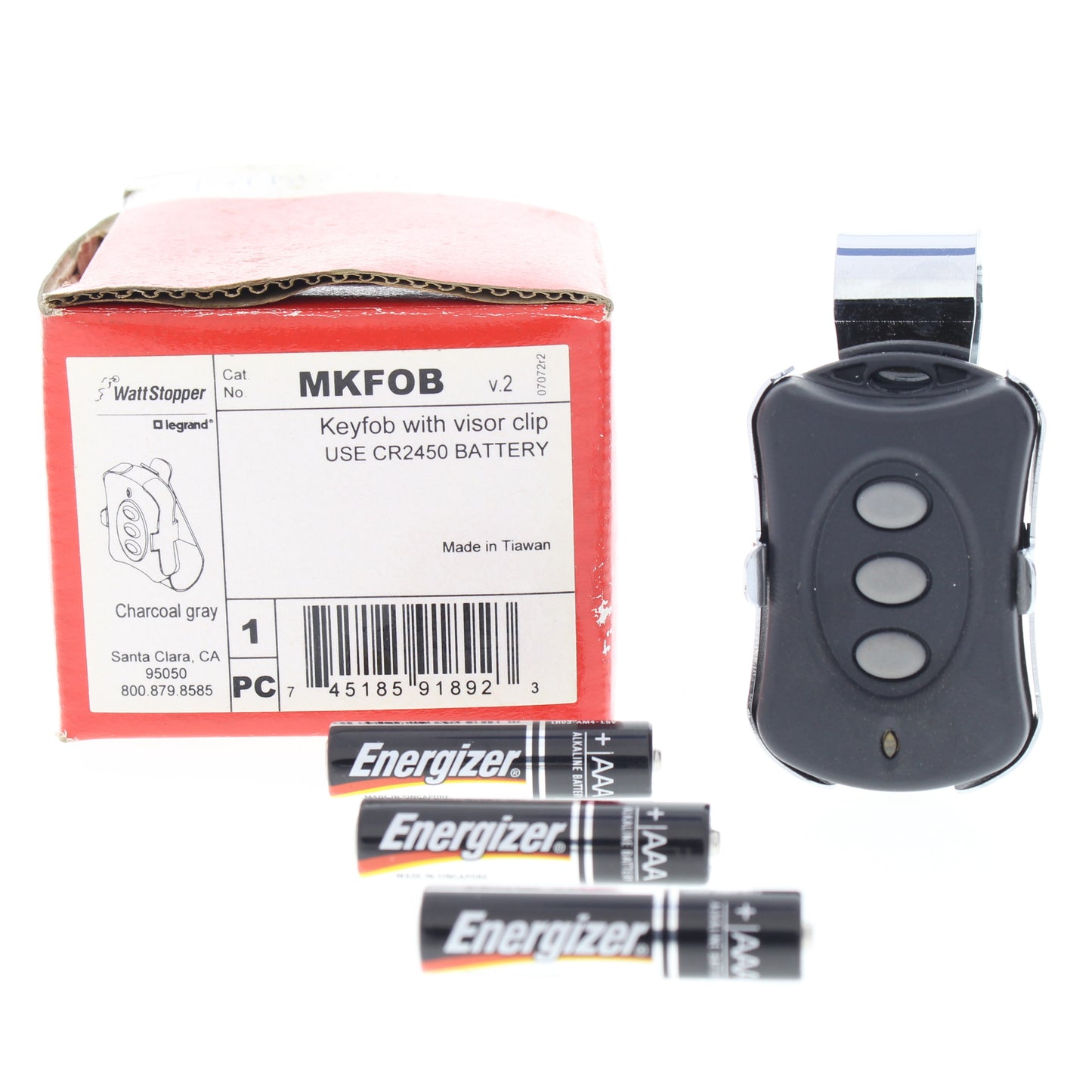 WattStopper MKFOB Charcoal Gray Keyfob with visor clip, use CR2450 Battery