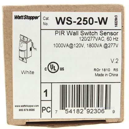 WattStopper WS-250-W V2 PIR White Wall Switch Sensor 120/277VAC 60HZ 1000VA@120V